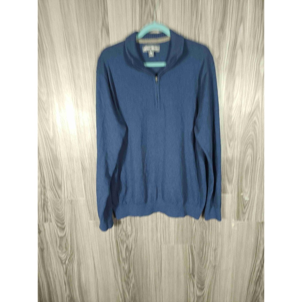 Eddie Bauer Mens XL Blue Cotton Merino Wool 1/4 Zip Pullover Sweater Mock‎ Neck